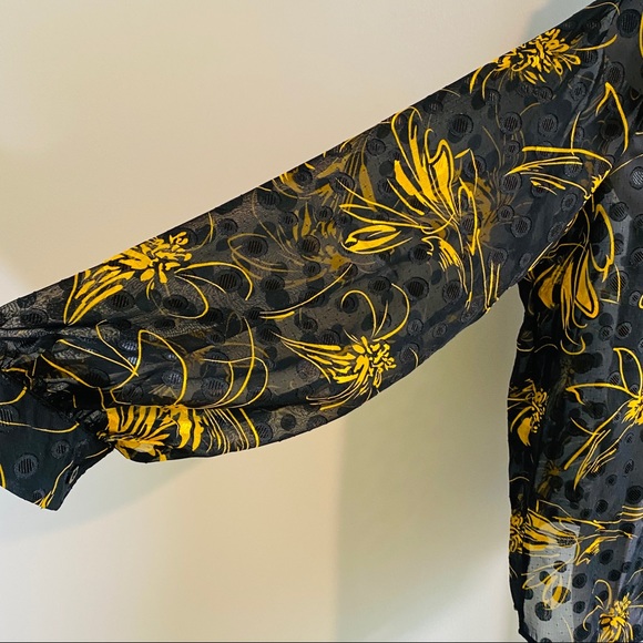 Vintage Black & Gold Sheer Polka Dot & Floral Print Blouse Size M - Picture 5 of 9